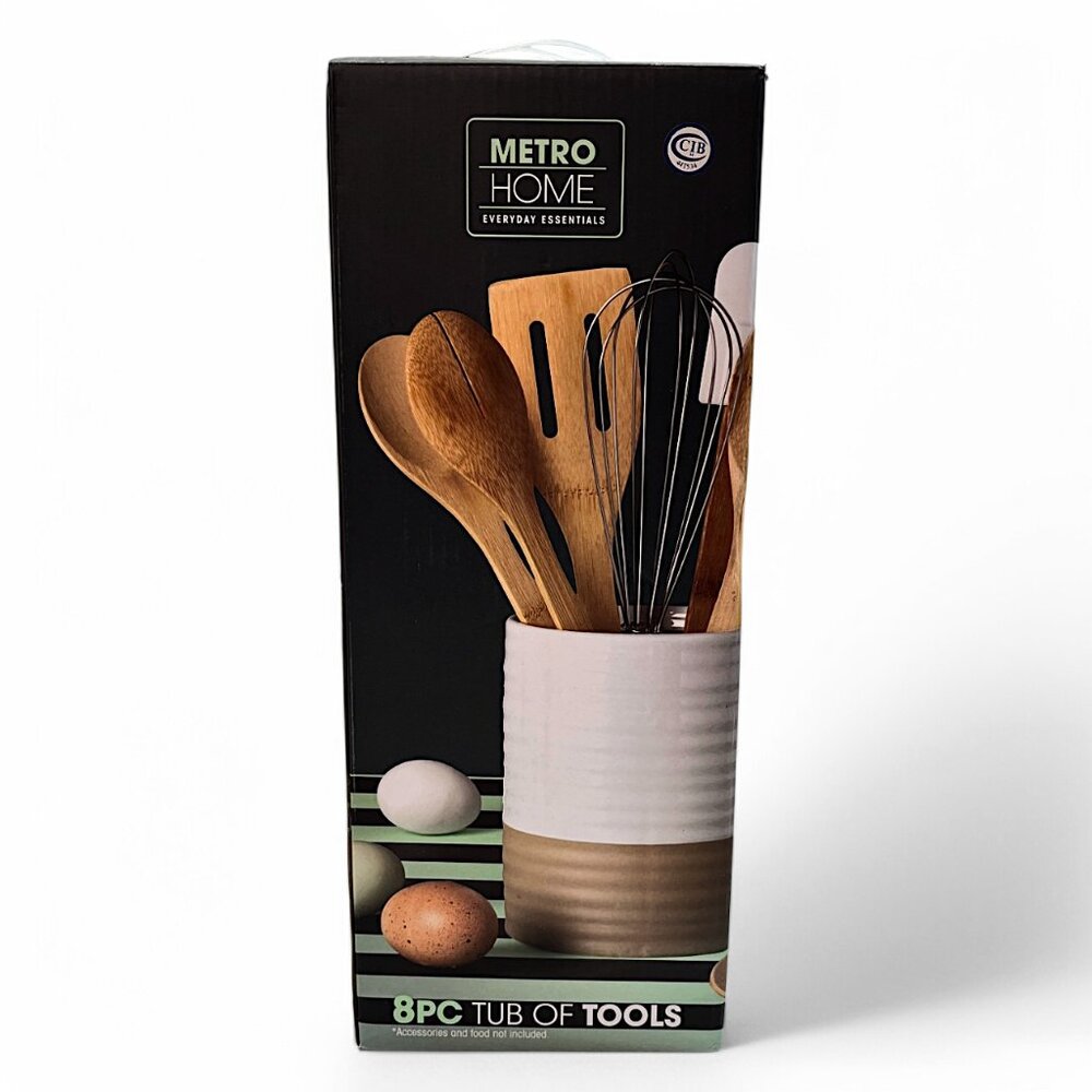 Metro Home Everyday Essentials 8pcs Of Tools White & Tan - Stoneware Tub